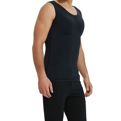 WYGWBD Padded Muscle Shirts for Men Fake Chest Vest Shapewear Tank Tops Removable Pad,Black,XL