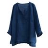 Unisex Plus Size V-Neck Lightweight Oversize Tops Casual Loose Linen Summer Beach Shirts Long Sleeve Cotton Yoga Slouchy Tee Navy view 1