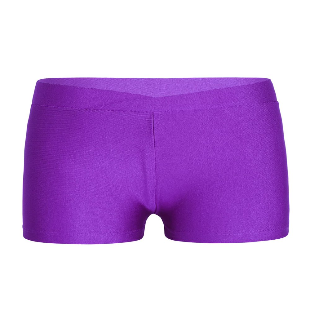 dPois Kids Girls V-Front Waistband Shorts Ballet Dance Shorts Bottoms Workout Running Jogging Activewear Purple 9-10 Years