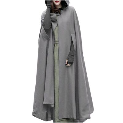 XUNRYAN Women's Wool Blend Capes Hooded Cloak Outwear Poncho Open Front Cardigan Autumn Winter Maxi Long Trench Coat
