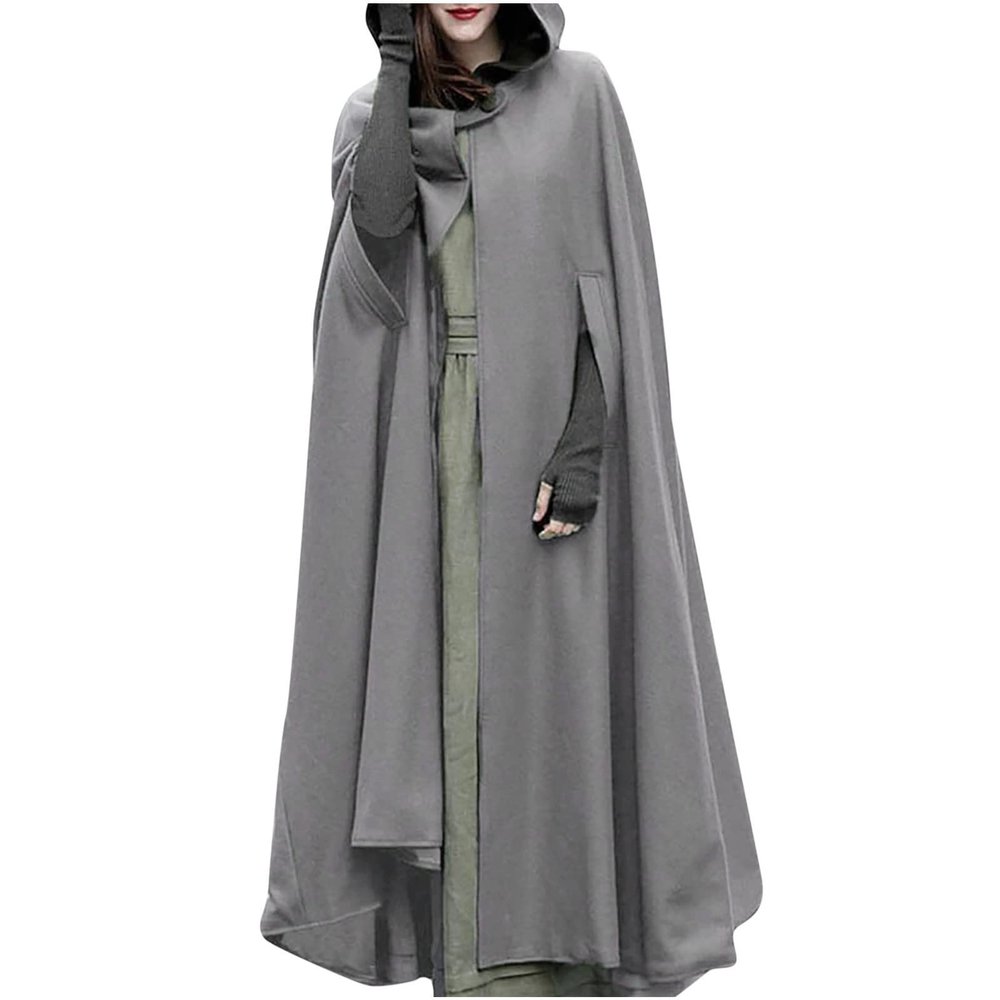XUNRYAN Women's Wool Blend Capes Hooded Cloak Outwear Poncho Open Front Cardigan Autumn Winter Maxi Long Trench Coat
