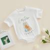 Baby Easter Outfit Newborn Girl Boy Bunny Letter Print Romper Tops Short Sleeve Shirt 1st Easter Summer Clothes (White Easter Sunday,0-3 Months) view 2