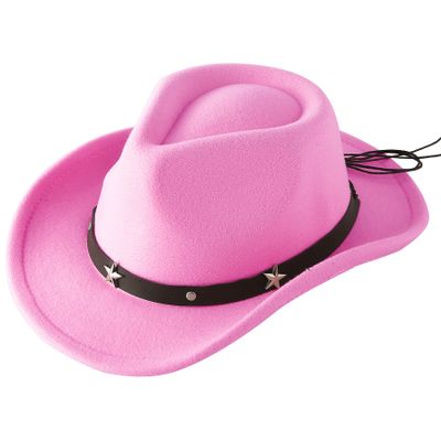 Jastore Kids Girls Boys Western Cowboy Cowgirl Hat with Buckle Belt Felt Fedora Hat (Hot Pink, 4-12 Years)