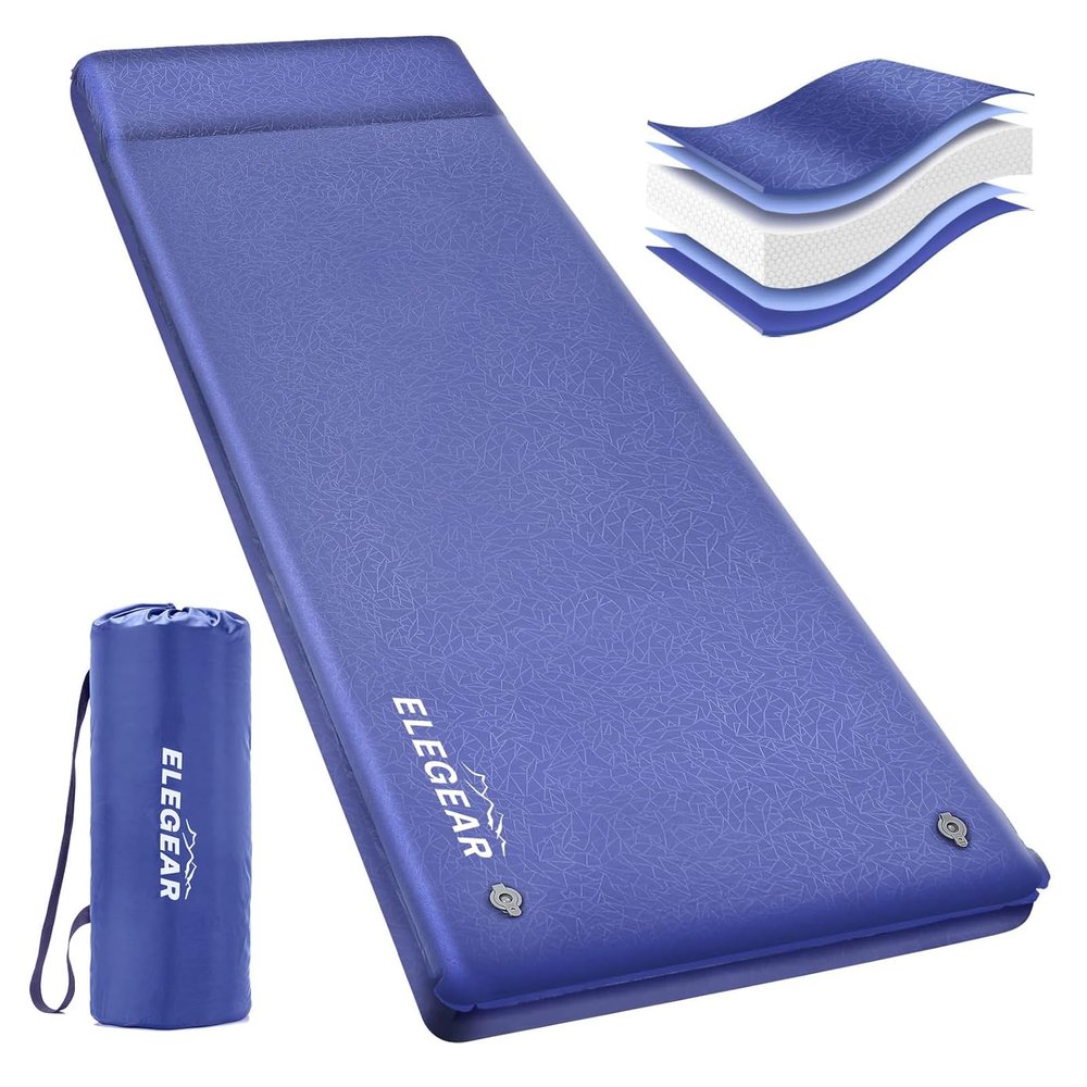 Elegear Self Inflating Sleeping Pad, 3.18'' Ultra-Thick Memory Foam Camping Pad with Pillow, 20s Fast Inflating Camping Mattress Pad, 4-Season Insulated Camp Sleeping Mat for Camping/Travel/Tent/Car