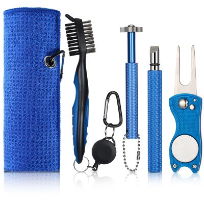 Bokon 5 Pcs Golf Cleaning Kit, Golf Towel, Retractable Golf Club Brush, Golf Club Groove Sharpener for U and V Grooves, Divot Repair Tool, Golf Accessories for Golf Ball Lover Gifts