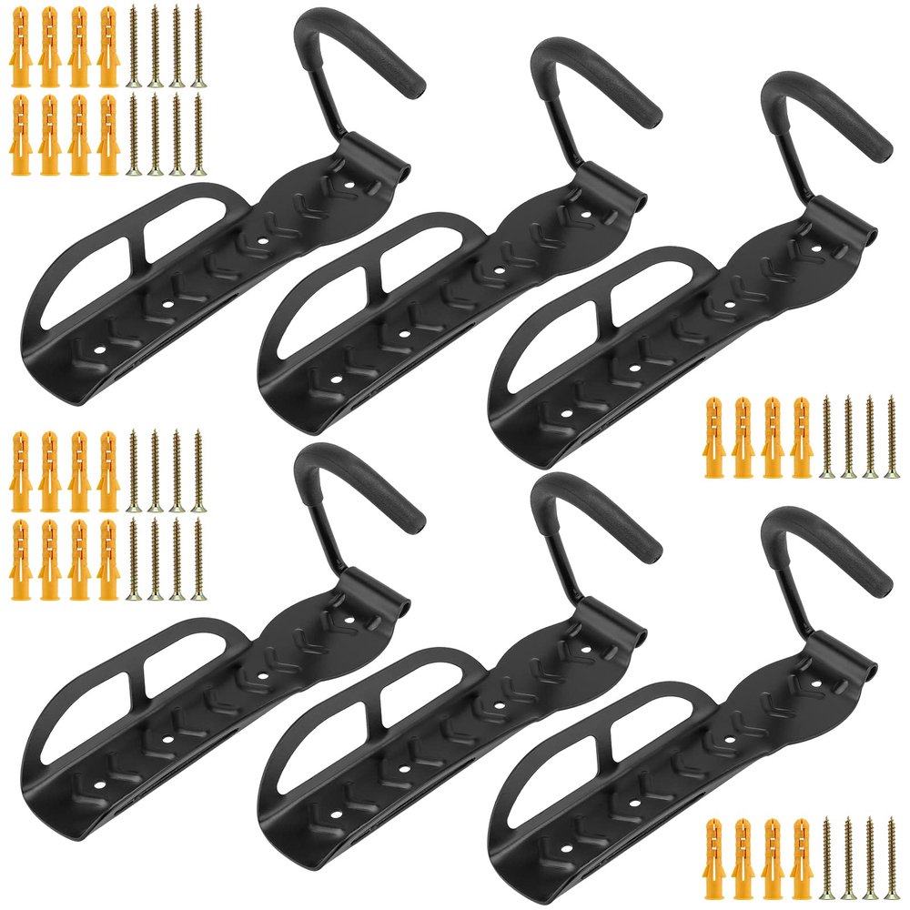 JEUIHAU 6 Pack Bike Rack Garage Wall Mount, Vertical Bike Hooks, Heavy Duty Bike Hanger with Non-Reversible Hooks, Bicycle Vertical System with Screws, for Indoor, Garage, Shed Bike Storage
