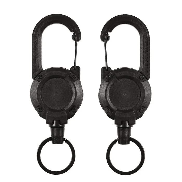 2023 New Outdoor Automatic Retractable Wire Rope Luya Tactical Keychain - Heavy Duty Carabiner Key Chains, Anti-Theft Multitool Carabiner Badge Holder for Camping, Fishing, Hunting (2 PCS - Black)