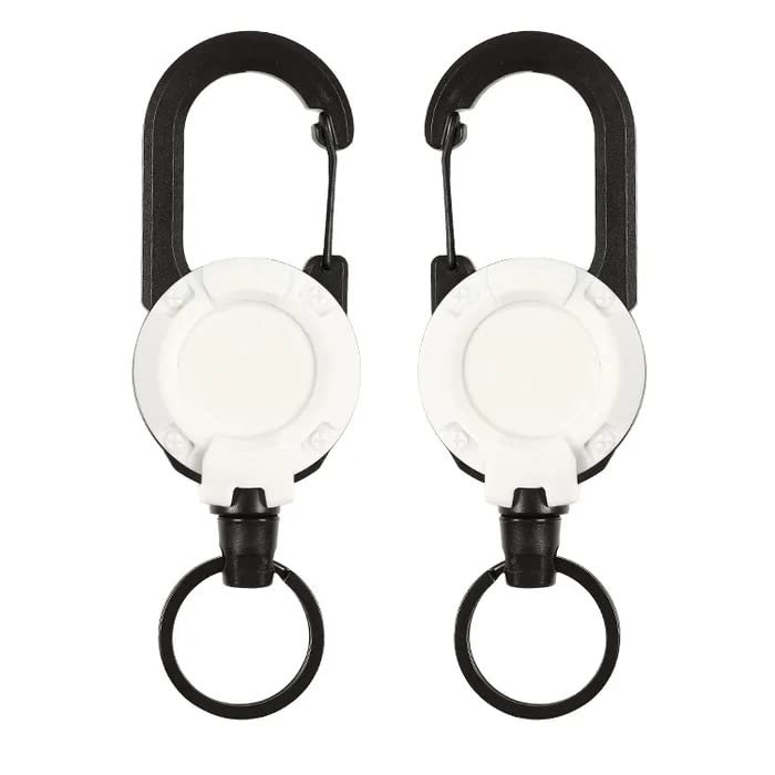 2023 New Outdoor Automatic Retractable Wire Rope Luya Tactical Keychain - Heavy Duty Carabiner Key Chains, Anti-Theft Multitool Carabiner Badge Holder for Camping, Fishing, Hunting (2 PCS - White)