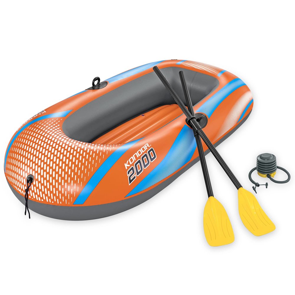 H2O GO Kondor 2000 Raft Set - 6'1" x 38" - Fits 1 Child & 1 Adult, Orange & Blue, Bestway Family Water Boat, Water Sports, Front Tie Rope, Suitable for Ages 6+, 210 lb Weight Capacity