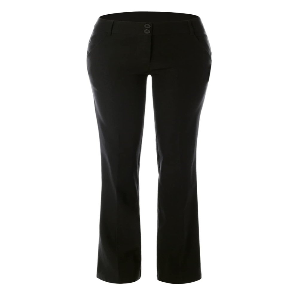 Design by Olivia Women's High Waist Comfy Stretchy Bootcut Two Button Trouser Office Pants Black 3XL
