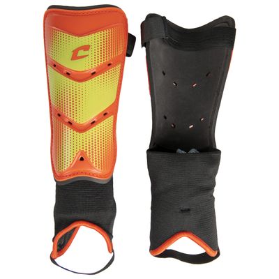 Champro League Soccer Shin Guards with Padded Ankle, Large, Fire Red