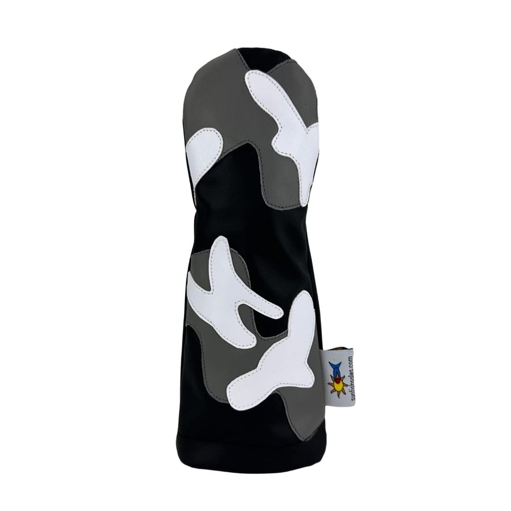 Black Gray and White Camo Sunfish Leather Hybrid (no Indicator) Golf Club Headcover