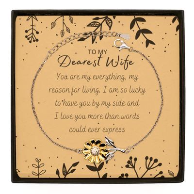 Wife Gifts from Husband Wife Valentines Gifts Wife Sunflower Bracelet Message Card Wife You are my everything, my reason for living. I am so lucky to have you by my side and I love you more than words