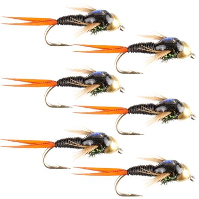 The Fly Fishing Place Tungsten Bead Head Black Copper John Nymph Fly Fishing Flies - Set of 6 Flies Hook Size 14