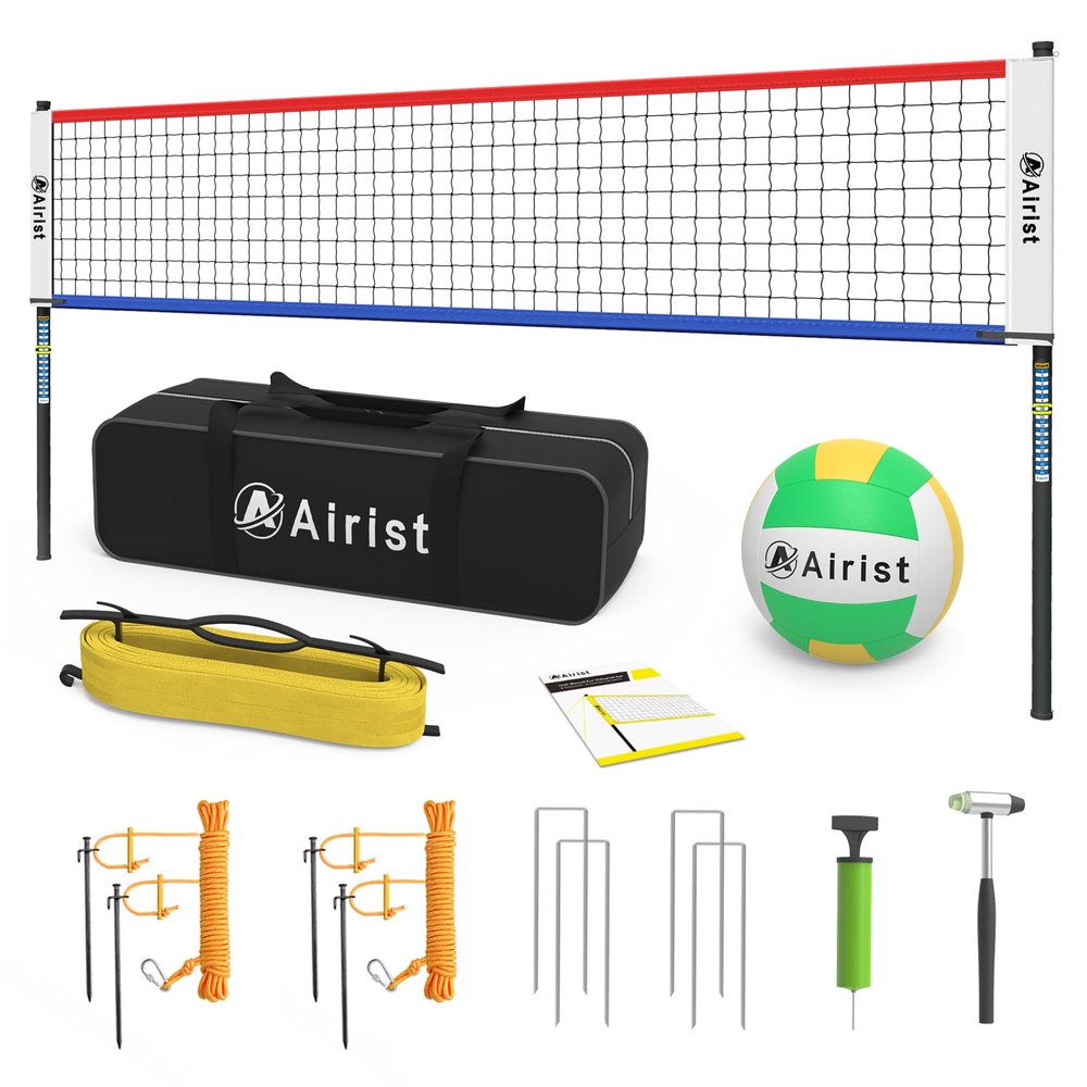 Airist Portable Volleyball Net Set with Height Adjustable Pole and Carrying Bag,Outdoor Volleyball Net for Backyard and BeachRed and Blue