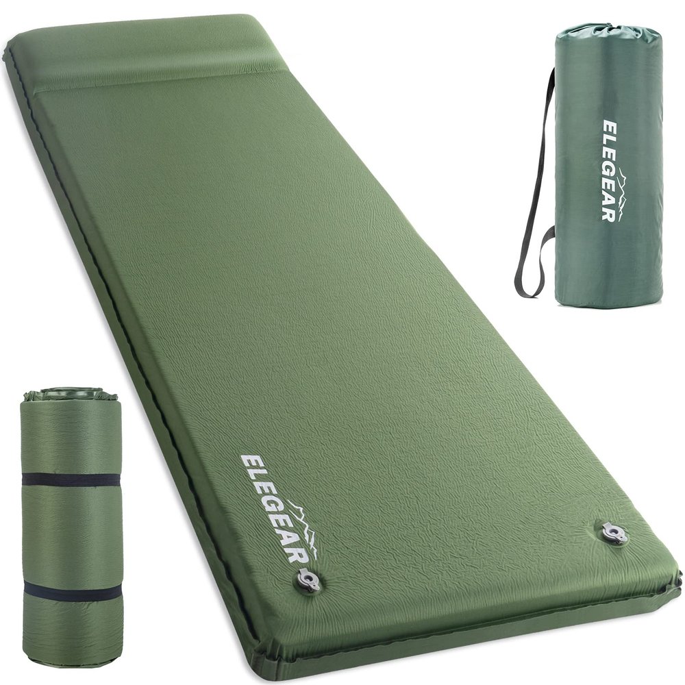 Elegear CumbreX Self Inflating Sleeping Pad, 3.15" Ultra-Thick Memory Foam Camping Pad with Pillow Fast Inflating in 20s Insulated Camping Mattress Pad 4-Season Camp Sleeping Mat for Camp/Travel/Tent
