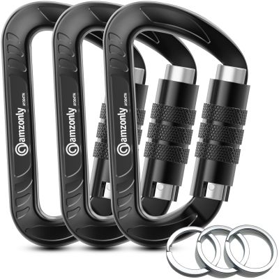 3inch Auto Locking Carabiner Clips Heavy Duty, 12KN /2697lbs Lightweight Keychain carabiners, Sturdy Twist Lock Caribeeners for Camping Hiking Hammock Swing Backpack, Dog Leash and Harness etc, Black