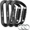 3inch Auto Locking Carabiner Clips Heavy Duty, 12KN /2697lbs Lightweight Keychain carabiners, Sturdy Twist Lock Caribeeners for Camping Hiking Hammock Swing Backpack, Dog Leash and Harness etc, Black view 1