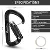 3inch Auto Locking Carabiner Clips Heavy Duty, 12KN /2697lbs Lightweight Keychain carabiners, Sturdy Twist Lock Caribeeners for Camping Hiking Hammock Swing Backpack, Dog Leash and Harness etc, Black view 2