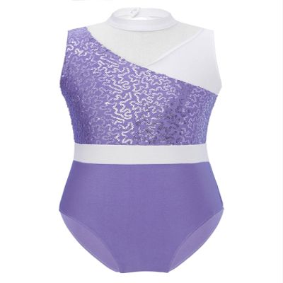 JEATHA Kids Girls Color Block Cut Out Back Gymnastics Leotard Ballet Dance Tops Dancewear Performance Costume Light Purple 4 Years