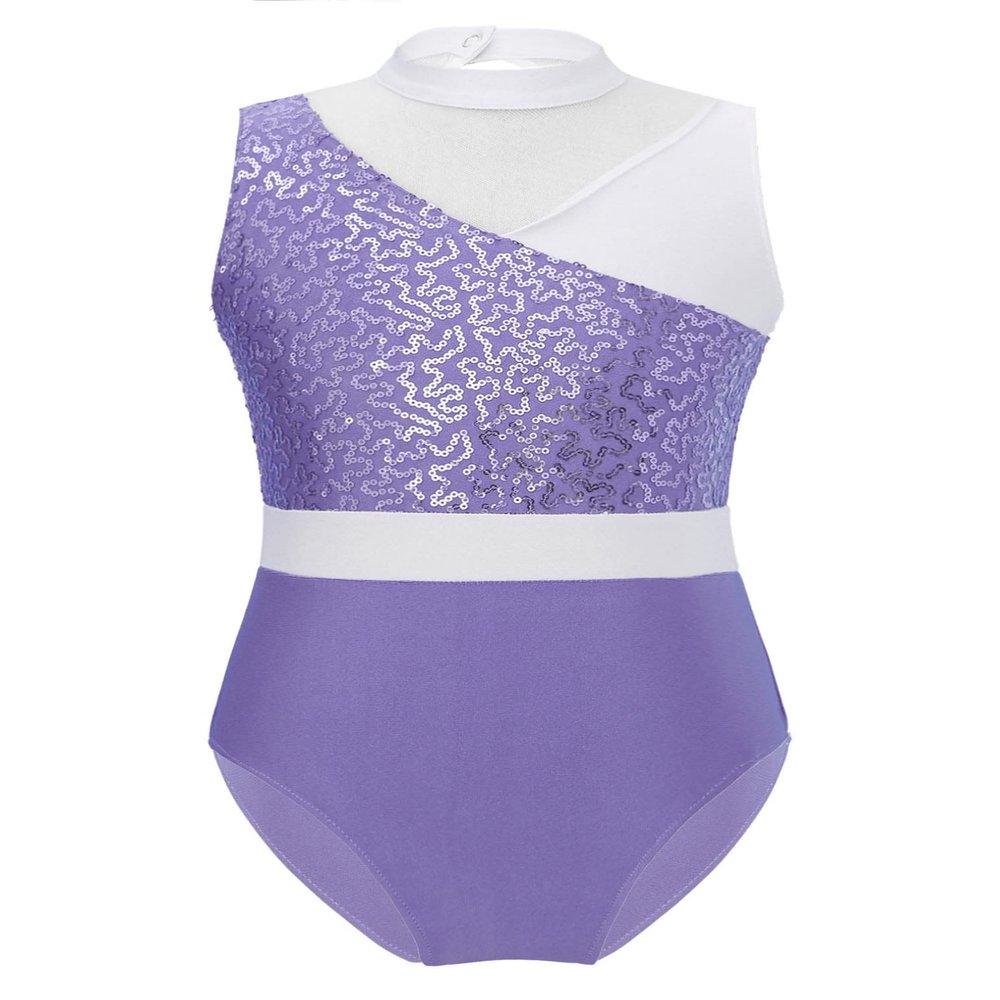 JEATHA Kids Girls Color Block Cut Out Back Gymnastics Leotard Ballet Dance Tops Dancewear Performance Costume Light Purple 4 Years