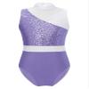 JEATHA Kids Girls Color Block Cut Out Back Gymnastics Leotard Ballet Dance Tops Dancewear Performance Costume Light Purple 4 Years view 1