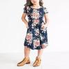 21KIDS Girls Floral Casual Short Sleeve Short Dress Maxi Dress with Pockets, Dark Blue, 14 Years view 2