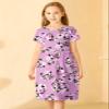 21KIDS Girls Floral Midi Dress Kids Casual Short Sleeve Short Dress with Pockets, Purple, 14 Years view 3