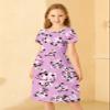 21KIDS Girls Floral Midi Dress Kids Casual Short Sleeve Short Dress with Pockets, Purple, 14 Years view 4
