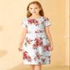 21KIDS Girls Floral Casual Short Sleeve Short Dress Maxi Dress with Pockets, White,14 Years view 3