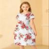 21KIDS Girls Floral Casual Short Sleeve Short Dress Maxi Dress with Pockets, White,14 Years view 4