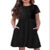 21KIDS Girls Solid Midi Dress Kids Casual Short Sleeve Tshirt Dress with Pockets, Black, 12 Years view 2