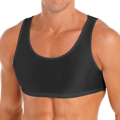 YONGHS Mens Sexy Crisscross Back Sleeveless Muscle Half Tank Top Vest T-Shirts Sports Bras Crop Tops 4# Black X-Large