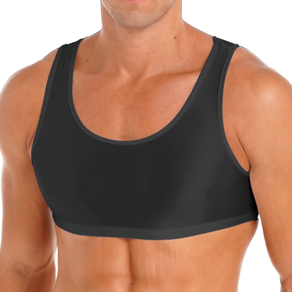 YONGHS Mens Sexy Crisscross Back Sleeveless Muscle Half Tank Top Vest T-Shirts Sports Bras Crop Tops 4# Black X-Large