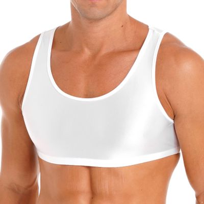 YONGHS Mens Sexy Crisscross Back Sleeveless Muscle Half Tank Top Vest T-Shirts Sports Bras Crop Tops 4# White Medium