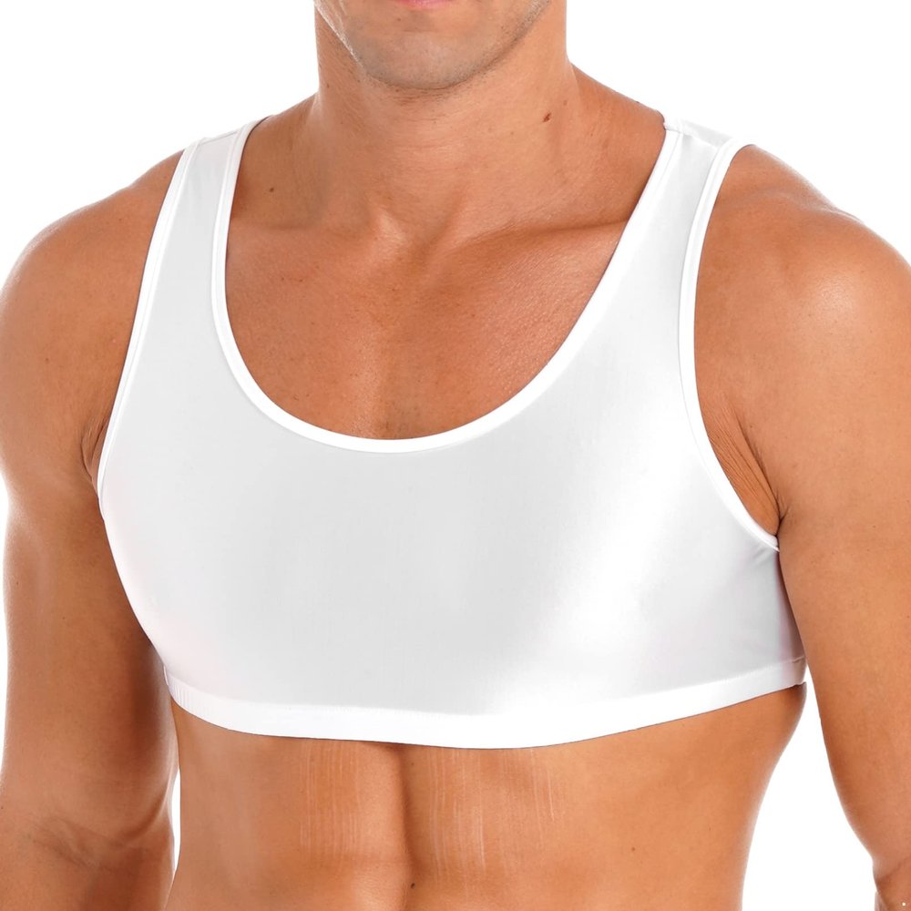 YONGHS Mens Sexy Crisscross Back Sleeveless Muscle Half Tank Top Vest T-Shirts Sports Bras Crop Tops 4# White Medium