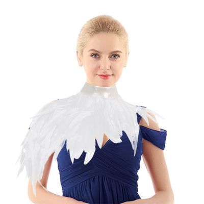 Alvivi Victorian Natural Feather Cape Gothic Shoulder Cape Shrug Shawl for Cosplay Carnival Costume Accessories White A One Size