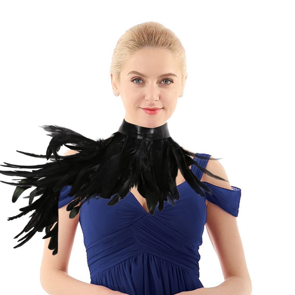 Alvivi Victorian Natural Feather Cape Gothic Shoulder Cape Shrug Shawl for Cosplay Carnival Costume Accessories Black B One Size