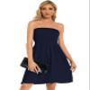 CHICGAL Strapless Dresses for Women Summer Beach Sundress Bandeau Cover Ups Clothing (Solid Navy Blue1,S) view 2