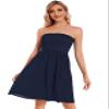 CHICGAL Strapless Dresses for Women Summer Beach Sundress Bandeau Cover Ups Clothing (Solid Navy Blue1,S) view 3