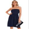 CHICGAL Strapless Dresses for Women Summer Beach Sundress Bandeau Cover Ups Clothing (Solid Navy Blue1,S) view 4