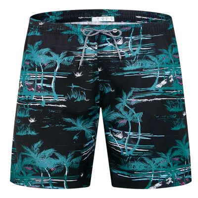 ELETOP Men's Swim Trunks Quick Dry Bathing Suit Swimming Board Shorts Mesh Lining Beach Swimwear Black Green L
