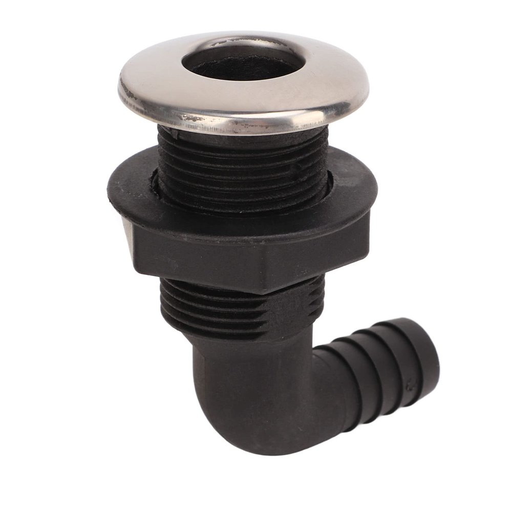 OUKENS Black 3/4" 90-Degree Nylon Thru-Hull Fitting, Marine Elbow Hose Connector for Boat Bilge Pump Drain & Deck Outlet, Heavy Duty Water Intake Replacement Hardware