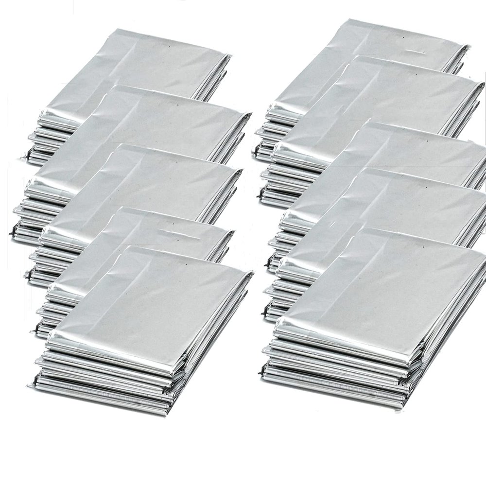 Emergency Mylar Thermal Survival Blanket - Silver Gold Foil Space Kit for Outdoors, Camping, Hiking or First Aid (Silver, 12pcs)