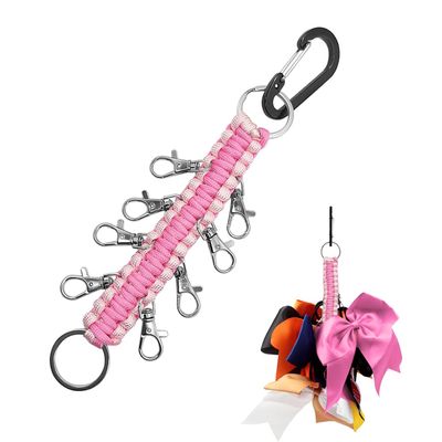 Hooshing Cheer Bows Holder, Handmade Carabiner Paracord Keychain for Teen Girls Cheerleading Sports, Pink