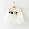 Newborn Baby Girl Clothes Ruffle Round Neck Long Sleeve Mesh Embroidered Tulle Dress Little Girl (White, 12-18 Months) view 2