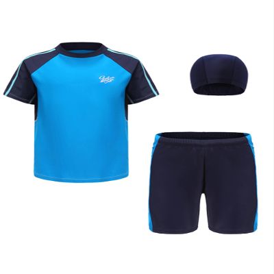 winying Kids Boys UPF 50+ Rashguard Set 2-Piece Short Sleeve Swim Tops with Trunks Swimsuit Set Blue 10-11 Years