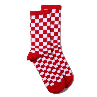 Fashion Harajuku Trends Women Checkerboard Socks Geometric Checkered Socks Men Hip Hop Cotton Unisex Print Skateboard Soks(red)