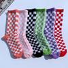Fashion Harajuku Trends Women Checkerboard Socks Geometric Checkered Socks Men Hip Hop Cotton Unisex Print Skateboard Soks(red) view 2