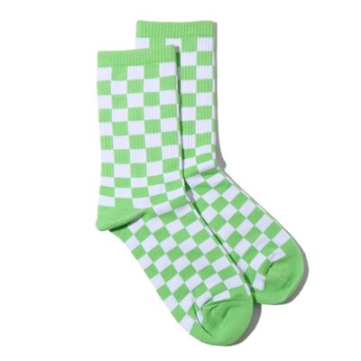 Fashion Harajuku Trends Women Checkerboard Socks Geometric Checkered Socks Men Hip Hop Cotton Unisex Print Skateboard Soks(green)